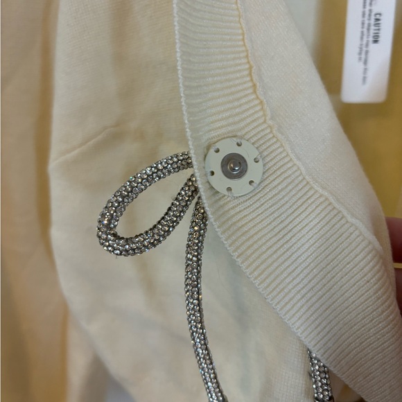 Express Holiday Bow Rhinestone Cardigan Cream - Picture 10 of 11